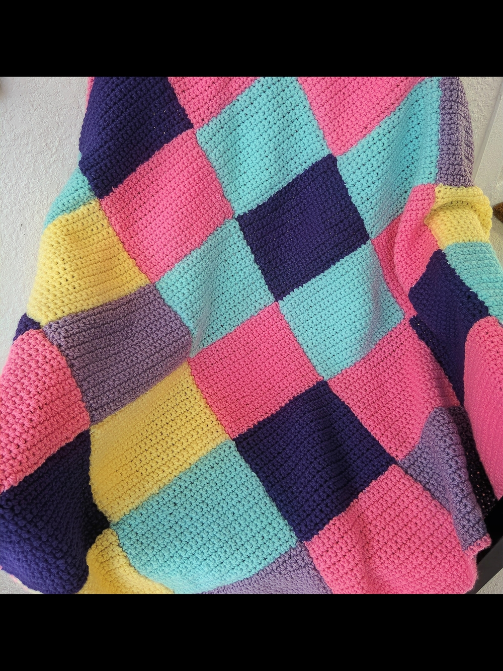 Handcrafted Multicolor Colorblock Patchwork Crochet Throw Blanket - Picture 4 of 7